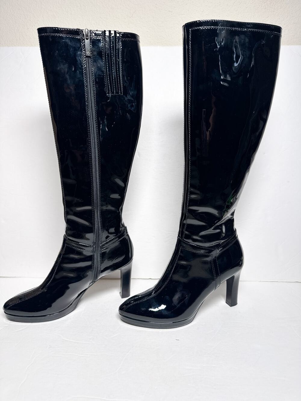 Aquatalia Black Patent Leather Knee High Boots Size 6 Made in Italy